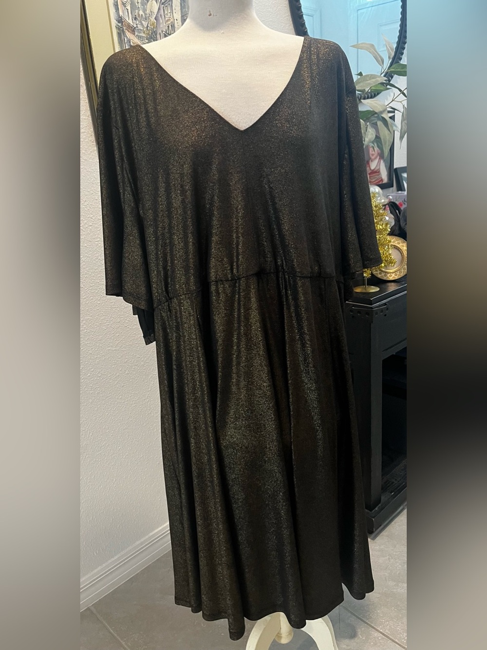 Torrid Black Metallic Maxi Dress with V-Neck